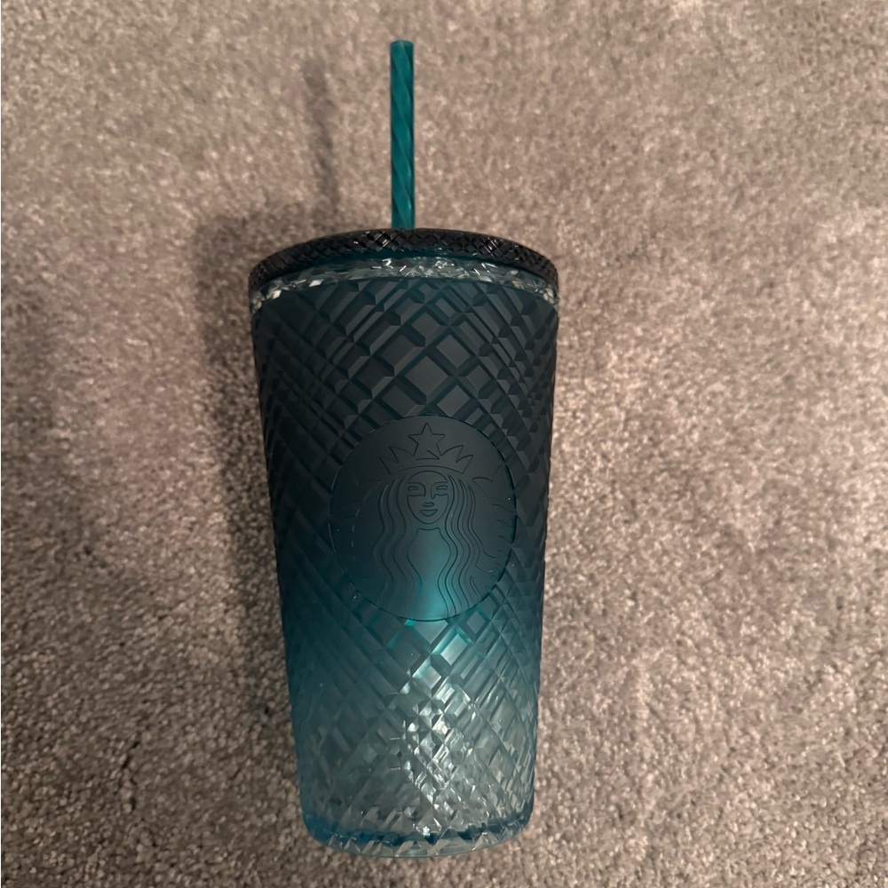 BRAND NEW — Starbucks Textured Blue Tumbler with Straw (never used)